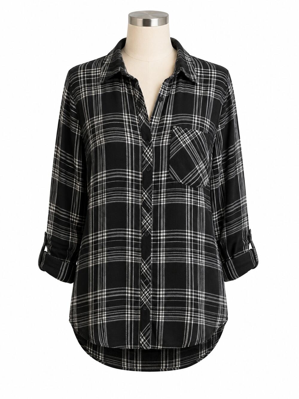 Rails Hunter Black/White Plaid Button Down Women's Flannel Shirt - Size S